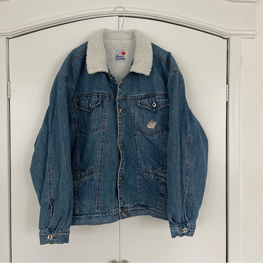 Street Legends Blue Denim Jacket with white Sherpa Lining Georgetown Hoyas L